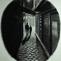 Threshold - Charcoal drawing on paper by José F. Esquivel | 2024 | Contemporary psychological realism