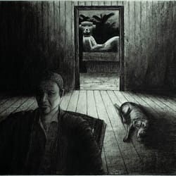 The Watchers - Charcoal drawing on paper by José F. Esquivel | 2024 | Contemporary figurative art