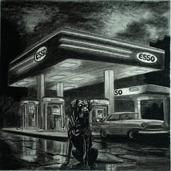 Liminal Station - Charcoal drawing on paper by José F. Esquivel | 2025 | Contemporary psychological realism