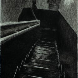 The Descent - Charcoal drawing on paper by José F. Esquivel | 2024 | Contemporary psychological realism