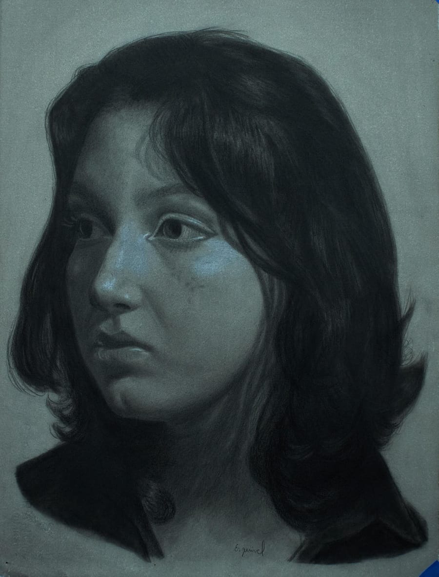 Portrait of Nephew - Graphite drawing on paper by José F. Esquivel | 2023 | Contemporary portrait drawing