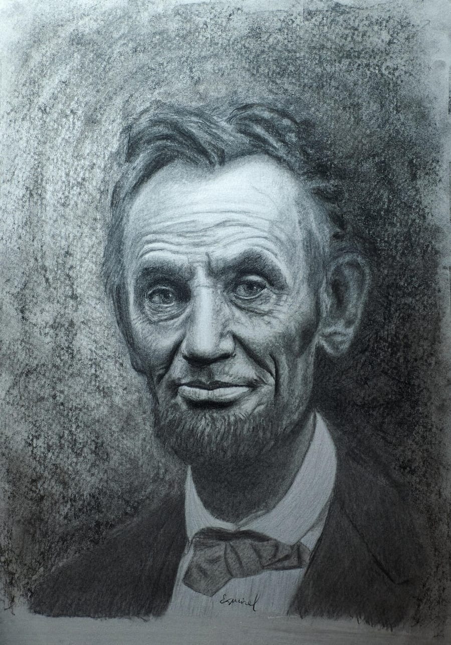 Abe - Charcoal drawing on paper by José F. Esquivel | 2023 | Contemporary portrait drawing